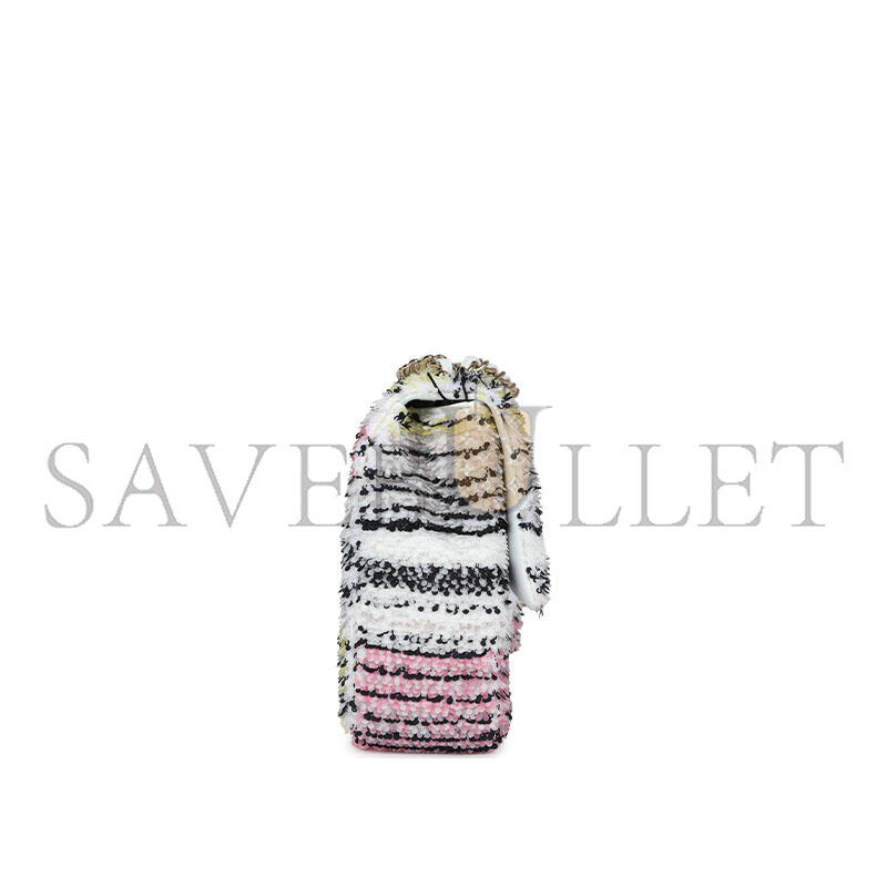 Ch**el mini rectangular flap white multicolor sequin light gold hardware (20*13*5cm)